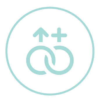 Light blue icon of interlocking male gender symbols.