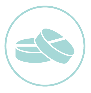 Light blue icon of two round pills or tablets.