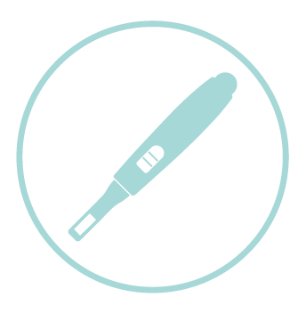 Light blue icon of a positive pregnancy test.