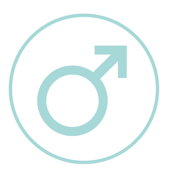 Light blue icon of the male gender symbol (Mars symbol).